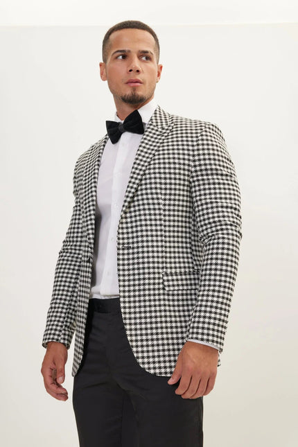 Men's Houndstooth Weaving Peak Lapel Suit With Black Pants | Ron Tomson