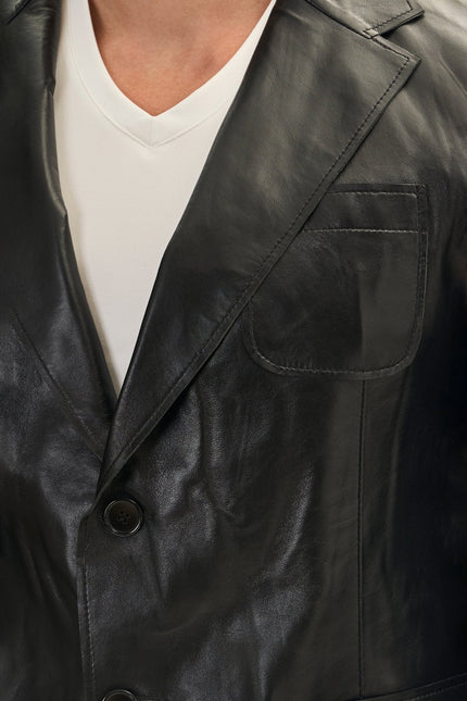 Men's Classic Two-Button Leather Blazer - Black | Ron Tomson