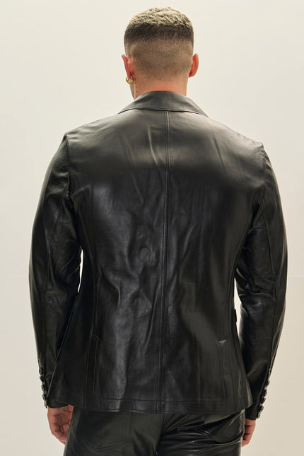 Men's Classic Two-Button Leather Blazer - Black | Ron Tomson