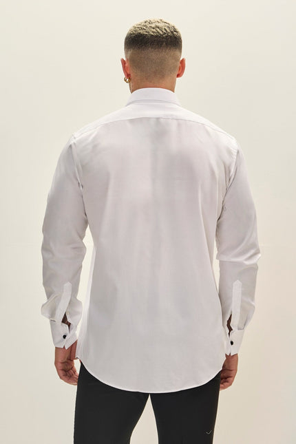 Men's Diagonal Pleated Tuxedo Shirt - White | Ron Tomson