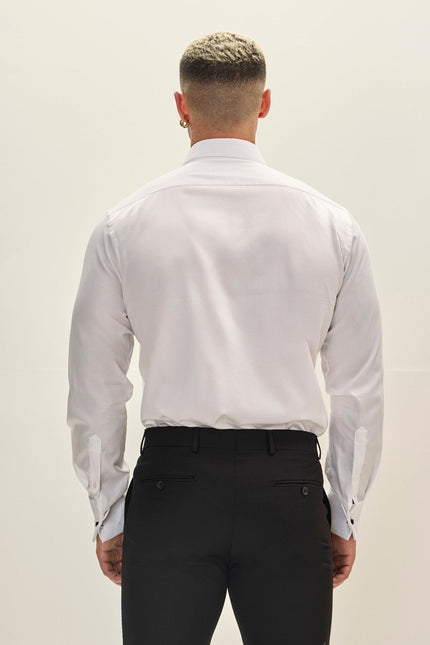 Men's Diagonal Pleated Tuxedo Shirt - White | Ron Tomson
