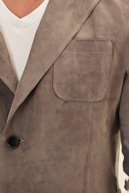 Men's Suede Leather Blazer - Grey | Ron Tomson