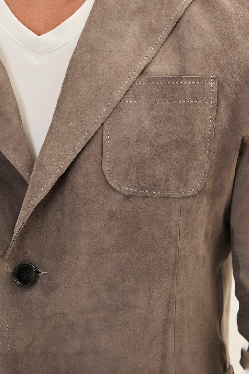 Men's Suede Leather Blazer - Grey | Ron Tomson