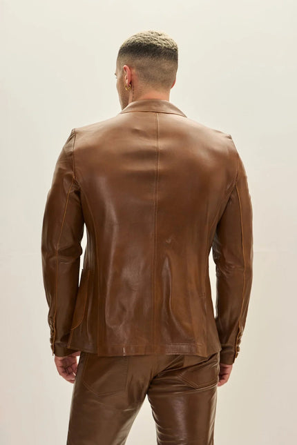 Men's Classic Two-Button Leather Blazer - Brown | Ron Tomson