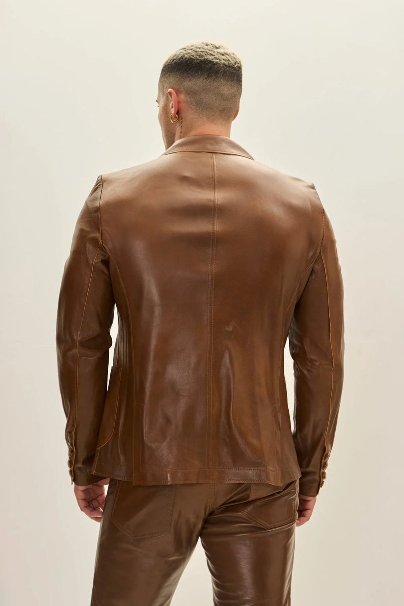 Men's Classic Two-Button Leather Blazer - Brown | Ron Tomson