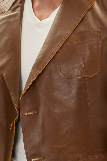 Men's Classic Two-Button Leather Blazer - Brown | Ron Tomson
