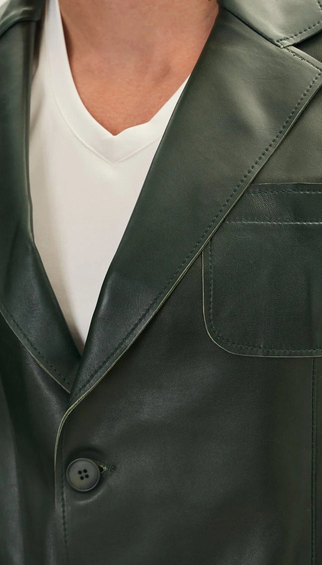 Classic Two-Button Leather Blazer - Green