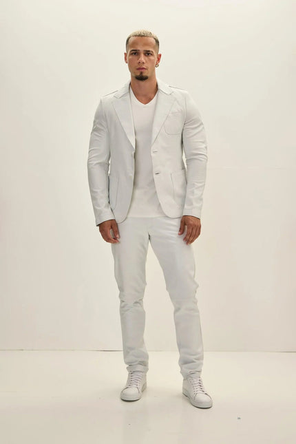 Men's Classic Two-Button Leather Blazer - White | Ron Tomson