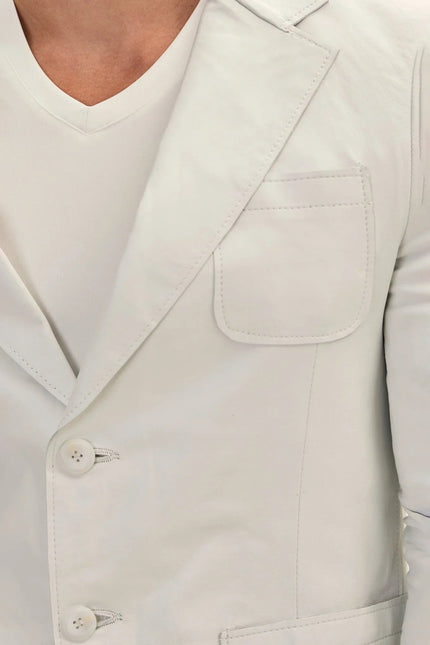 Men's Classic Two-Button Leather Blazer - White | Ron Tomson