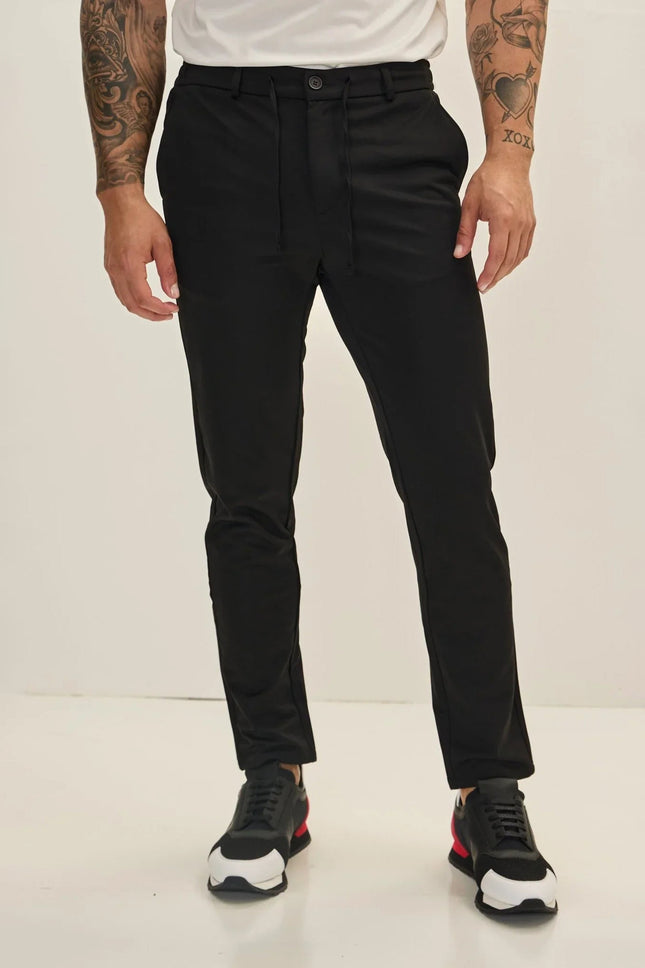 Men's Fitted Casual Pants - Black | Ron Tomson