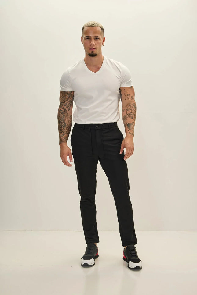 Men's Fitted Casual Pants - Black | Ron Tomson