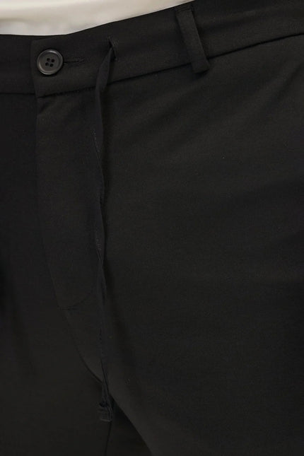 Men's Fitted Casual Pants - Black | Ron Tomson