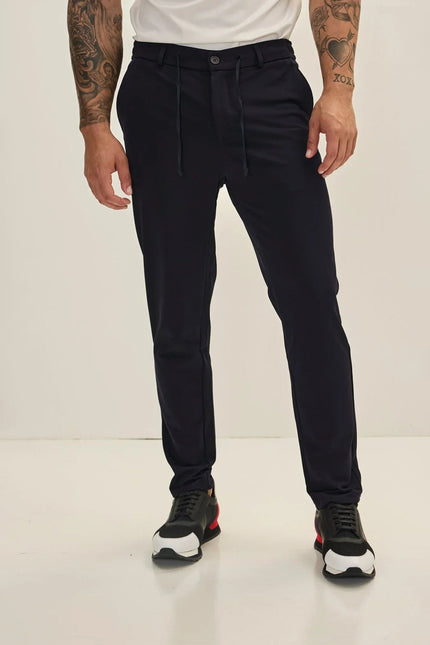 Men's Fitted Drawstring Casual Pants - Navy | Ron Tomson