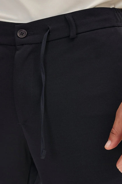 Men's Fitted Drawstring Casual Pants - Navy | Ron Tomson