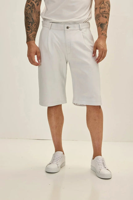Men's Lambskin Leather Shorts - White | Ron Tomson
