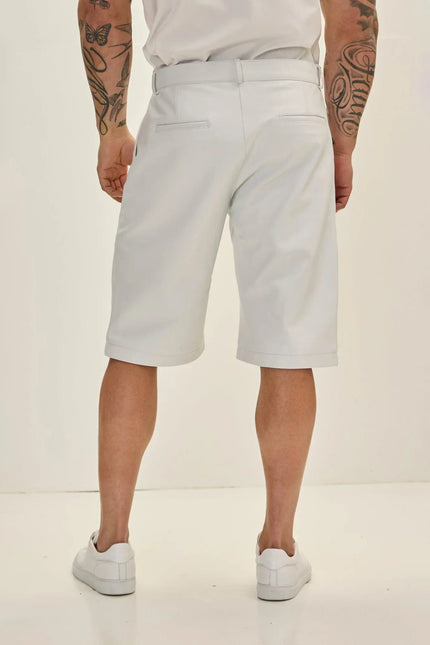 Men's Lambskin Leather Shorts - White | Ron Tomson