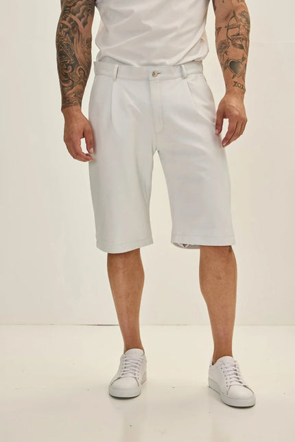 Men's Lambskin Leather Shorts - White | Ron Tomson