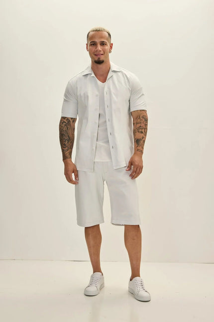 Men's Lambskin Leather Shorts - White | Ron Tomson