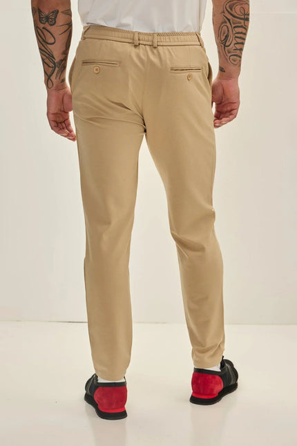 Men's Fitted Drawstring Casual Pants - Stone | Ron Tomson