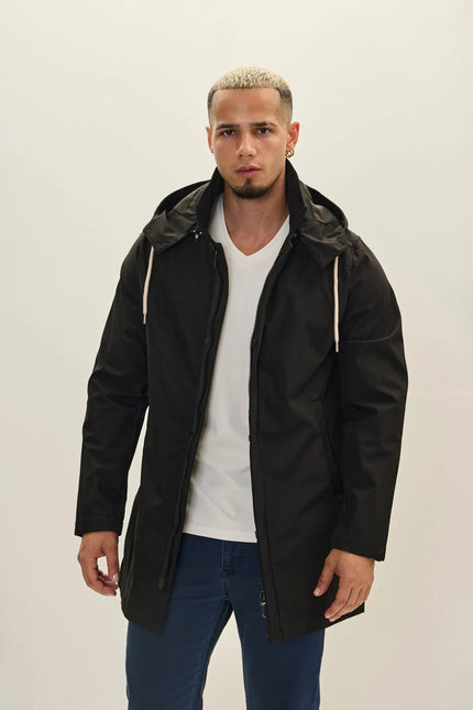 Men's Hooded Raincoat - Black | Ron Tomson