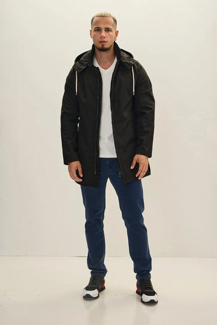 Men's Hooded Raincoat - Black | Ron Tomson