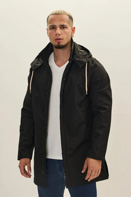 Men's Hooded Raincoat - Black | Ron Tomson