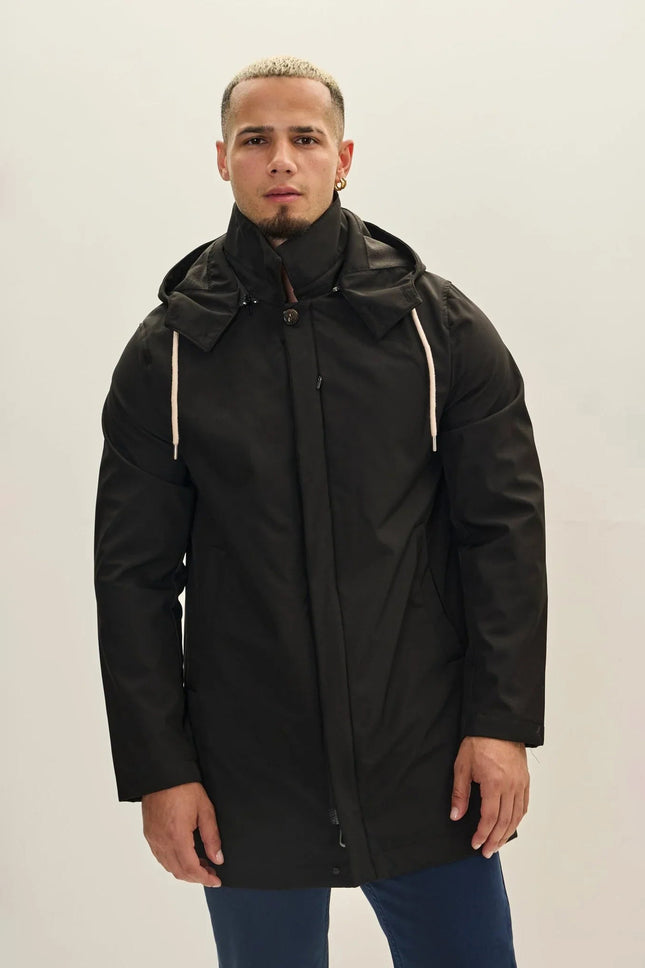Men's Hooded Raincoat - Black | Ron Tomson