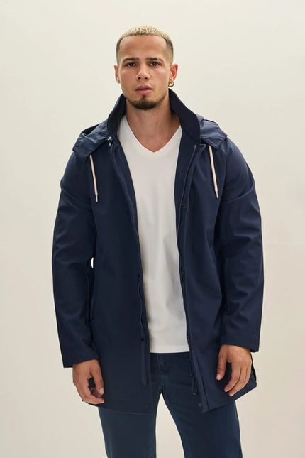 Men's Hooded Rain Slicker Jacket - Navy | Ron Tomson