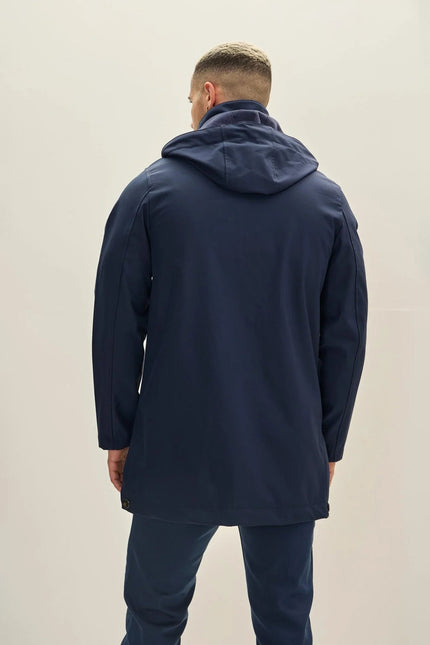 Men's Hooded Rain Slicker Jacket - Navy | Ron Tomson