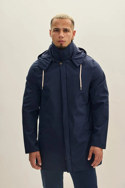 Men's Hooded Rain Slicker Jacket - Navy | Ron Tomson