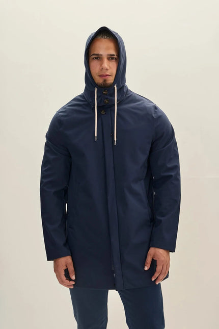 Men's Hooded Rain Slicker Jacket - Navy | Ron Tomson