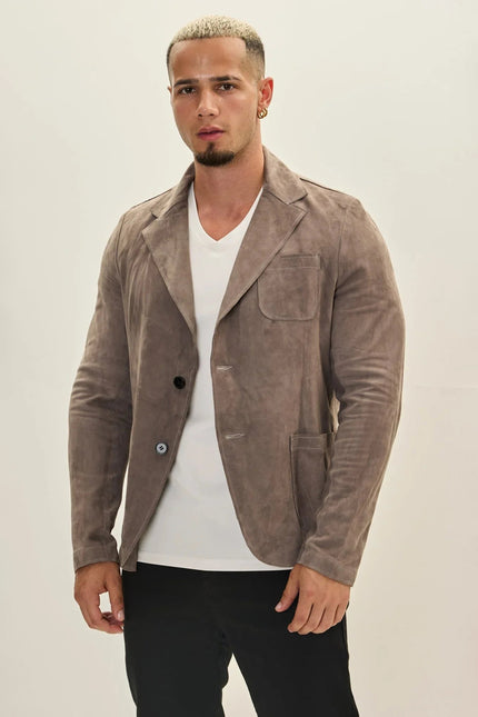 Men's Suede Leather Blazer - Grey | Ron Tomson