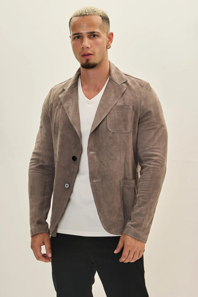 Men's Suede Leather Blazer - Grey | Ron Tomson