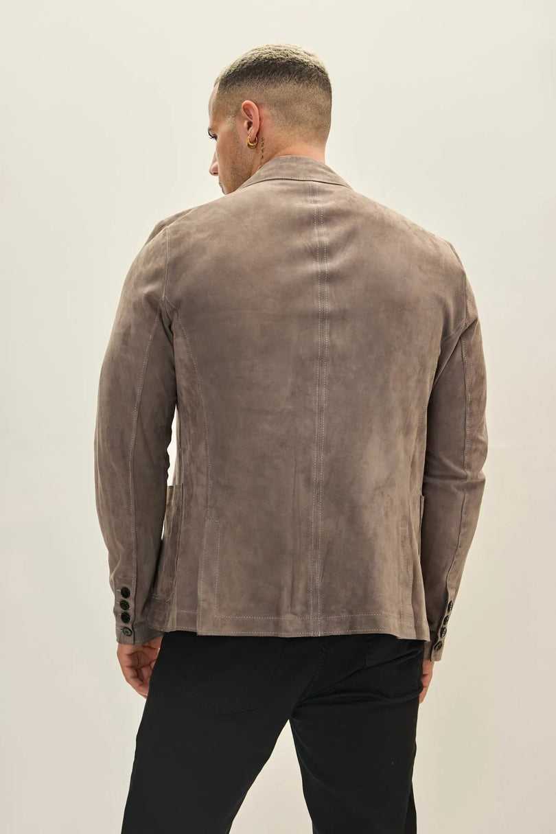 Men's Suede Leather Blazer - Grey | Ron Tomson
