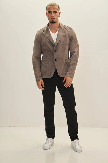 Men's Suede Leather Blazer - Grey | Ron Tomson