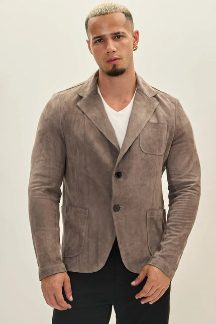 Men's Suede Leather Blazer - Grey | Ron Tomson