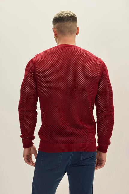Men's Fishnet Muscle Fit Top - Burgundy | Ron Tomson