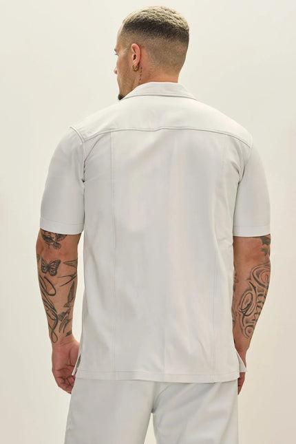 Men's Short-Sleeve Lambskin Leather Shirt - White | Ron Tomson