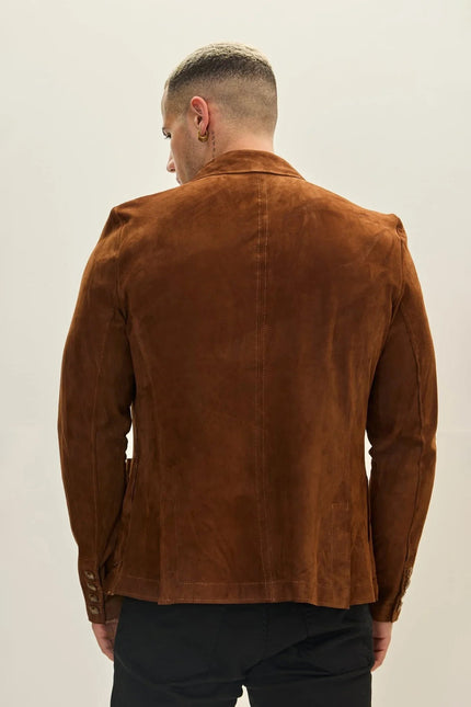 Men's Notch Lapel Suede Blazer - Brown | Ron Tomson