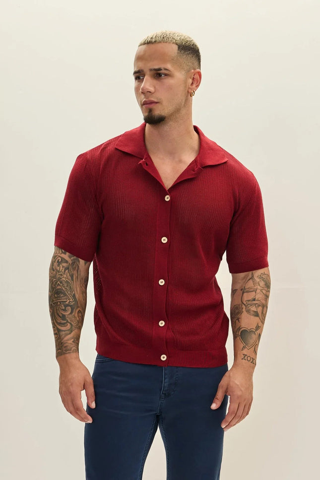 Mesh See-Through Shirt - Burgundy
