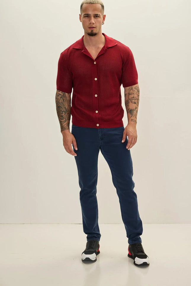 Mesh See-Through Shirt - Burgundy
