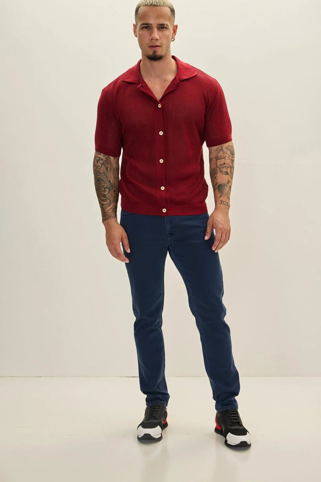 Men's Sheer Mesh Top - Burgundy | Ron Tomson
