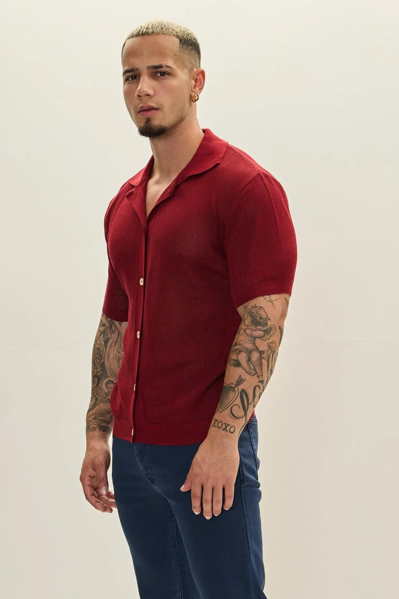 Men's Sheer Mesh Top - Burgundy | Ron Tomson