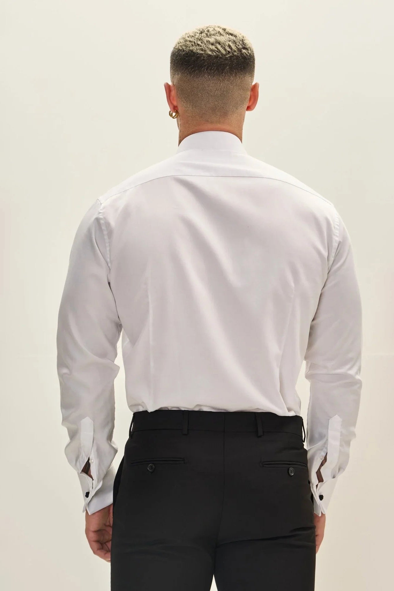 Men's Striped Wing Collar Tuxedo Shirt - White