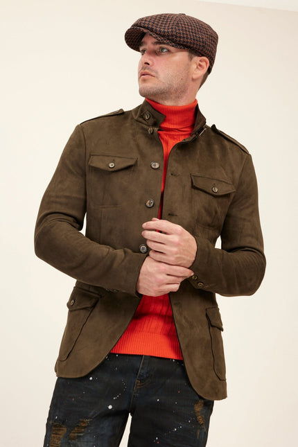 Men's Microsuede Safari Jacket - Khaki | Ron Tomson