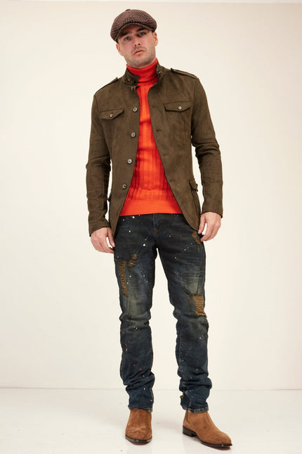 Men's Microsuede Safari Jacket - Khaki | Ron Tomson