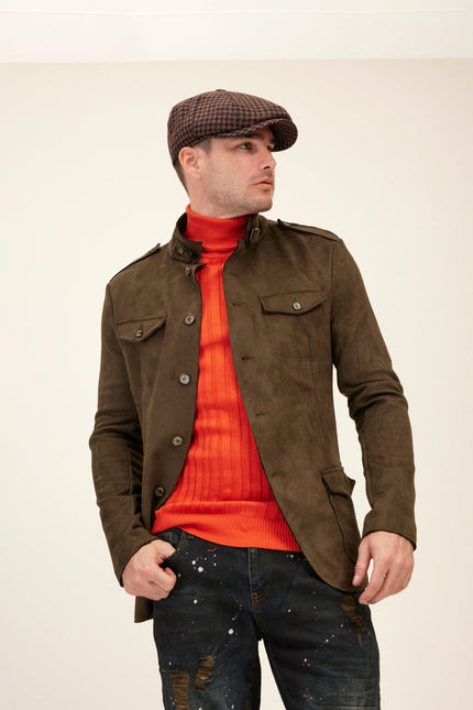 Men's Microsuede Safari Jacket - Khaki | Ron Tomson