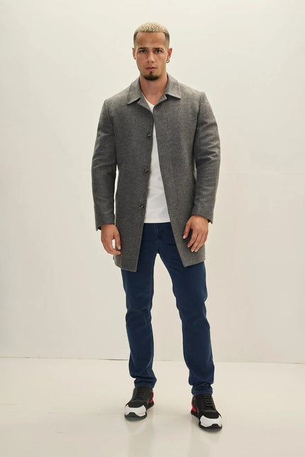 Men's Classic Double-Breasted Wool Peacoat - Grey | Ron Tomson