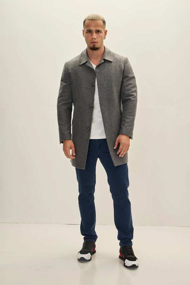 Men's Classic Double-Breasted Wool Peacoat - Grey | Ron Tomson