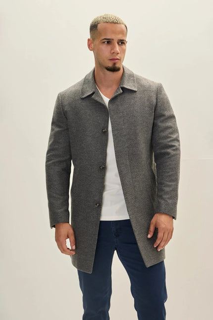 Men's Classic Double-Breasted Wool Peacoat - Grey | Ron Tomson